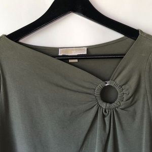 Michael Kors green asymmetrical collar knit shirt